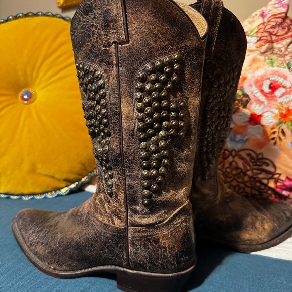 Frye distressed boots with nailhead design - Picture 2 of 6